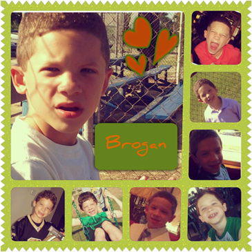 Photo collage of Brogan Burns, 9, who has Duchenne Musucular Dystrophy