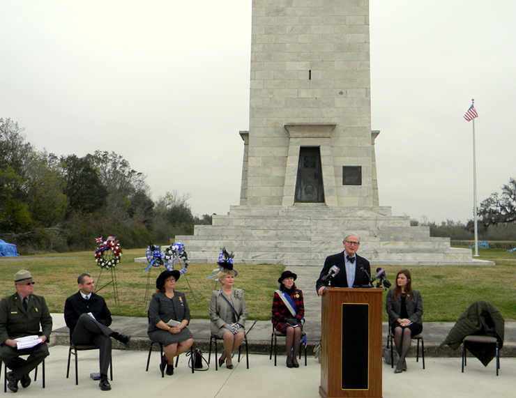 James Coleman Jr., honorary consul of Great Britain from the British Consulate in New Orleans, speaks at the ceremony for the 198th Anniversary of the Battle of New Orleans. 