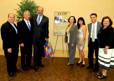 Roast Master of Ceremonies and Chamber board member Joey Difatta, Sheriff James Pohlmann, retired Sheriff Jack A. Stephens; Chamber Board member Claudette Reuther, Chamber Vice-Chairwoman Cindi Meyer, Chamber Chairman Jerry Calcagno and Chamber board member Charlene Walch.