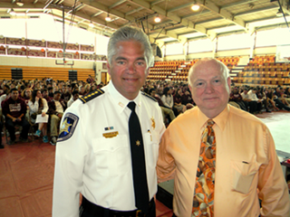 Sheriff Pohlmann and Chalmette High Principal wayne Warner after the sheriff addressed seniors. 