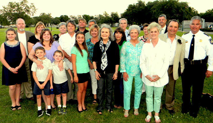 Descendants of Dep. Sheriff Gowland and their families who attended the ceremony, shown with Sheriff Pohlmann. 