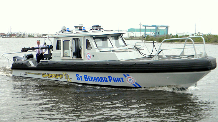 Sheriff Pohlmann on the new patrol boat. 