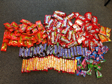 The stolen candy that was recovered after the arrest of two teen-agers for burglary of a St. Bernard recreation department concession stand.