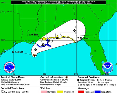 Predicted track of Karen